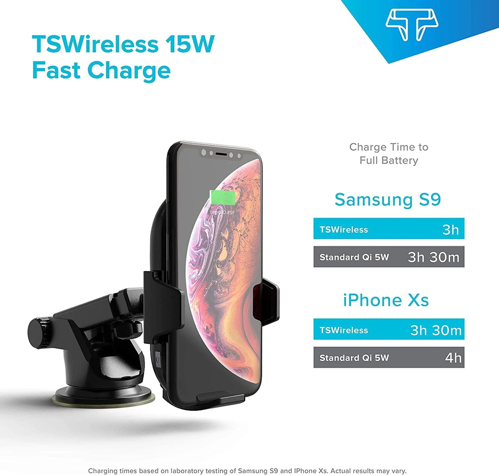 TSDrive Wireless Car Charger 
with dual usb/usb-c car charger, Black