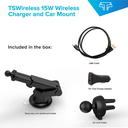 TSDrive Wireless Car Charger 
with dual usb/usb-c car charger, Black