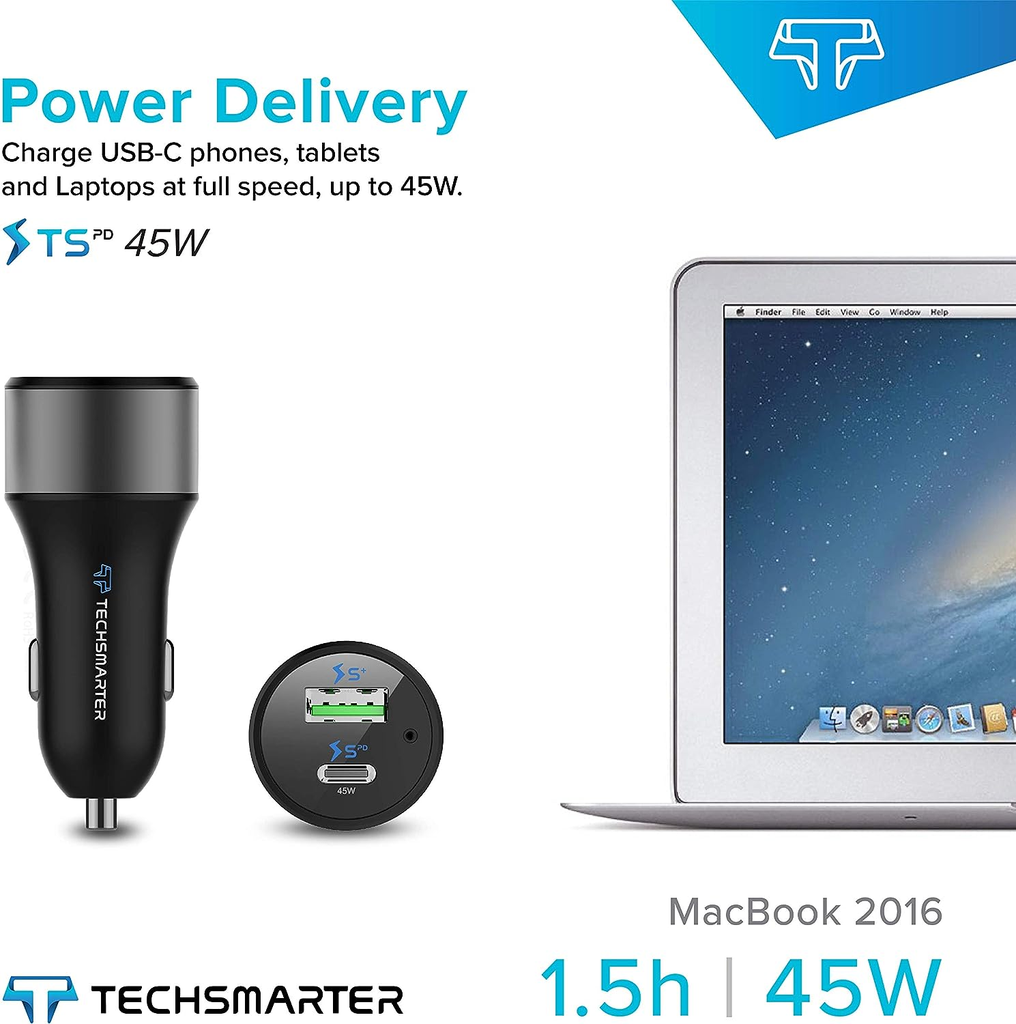 Car Charger with 64W USB-C and
18W USB Port, Black