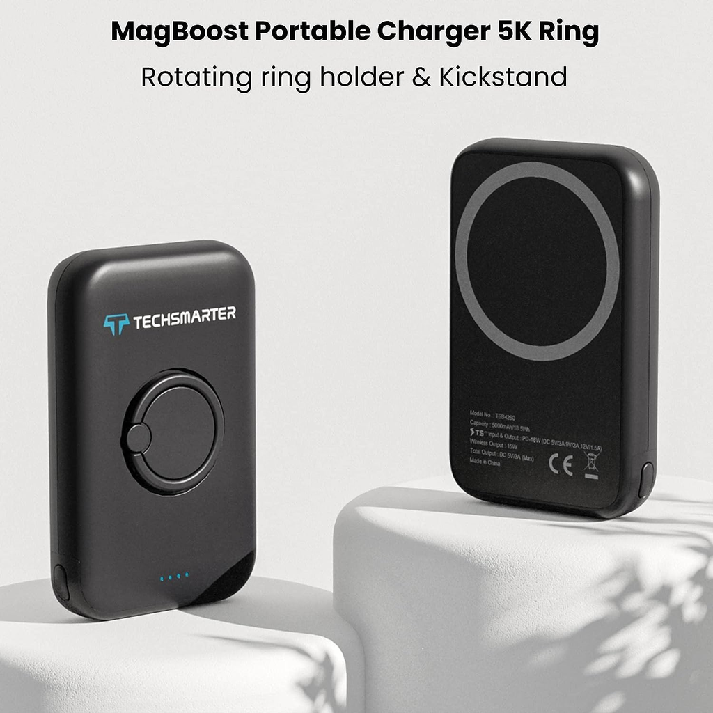 MagBoost Wireless Portable
Charger 5K Ring Kickstand Black